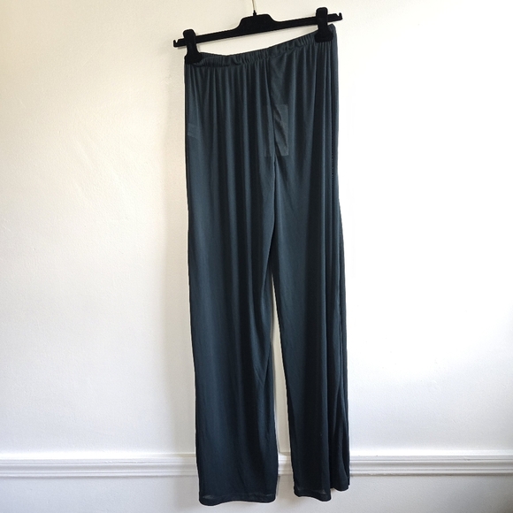 New Zara Pull-On Semi-Sheer Elastic Waist Wide Leg Dark Green Pants Small NWT - Picture 4 of 5
